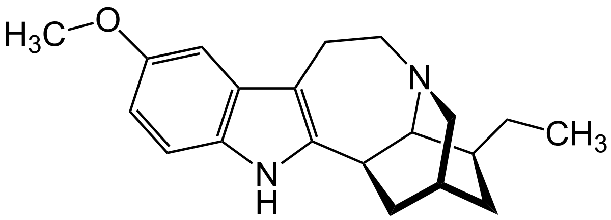 Auf diesem Bild ist die Chemische Formel des im Iboga enthaltenen Ibogain zu sehen